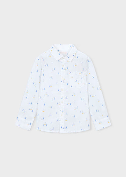 Camisa Manga Larga Lino Blanco Añil