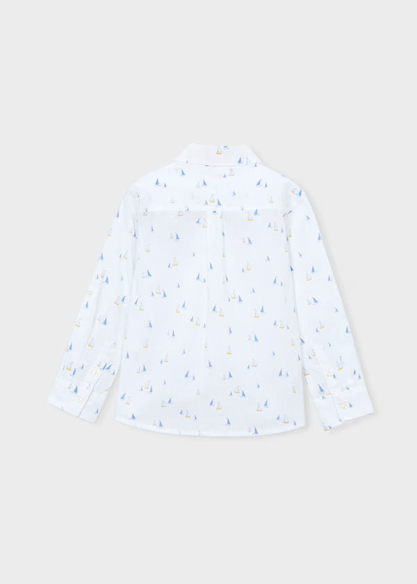 Camisa Manga Larga Lino Blanco Añil