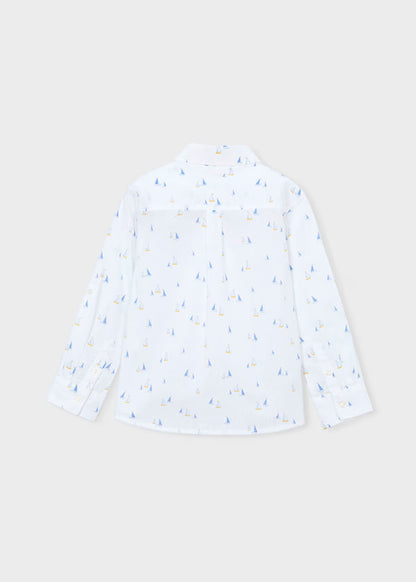 Camisa Manga Larga Lino Blanco Añil