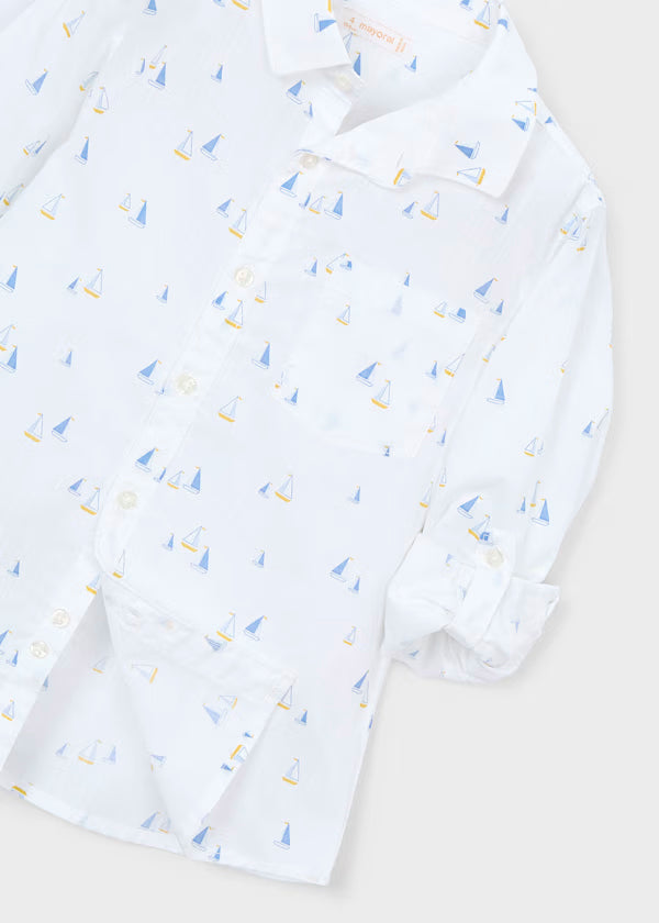 Camisa Manga Larga Lino Blanco Añil