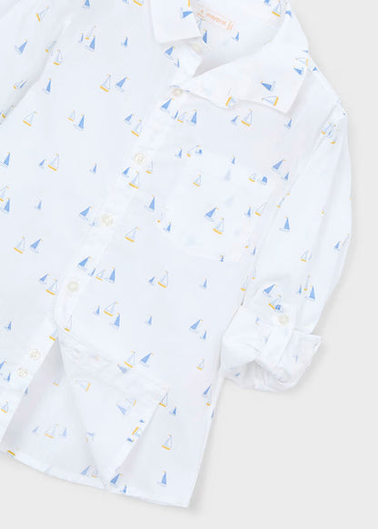Camisa Manga Larga Lino Blanco Añil