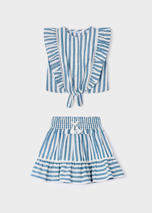 set blusa con falda de algodón a rayas