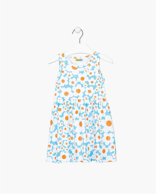 Vestido azul Flores Blancas
