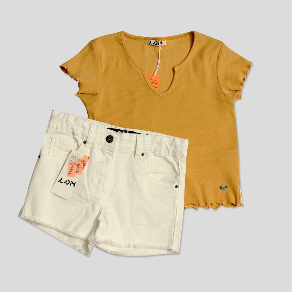set camiseta con short denim blanco