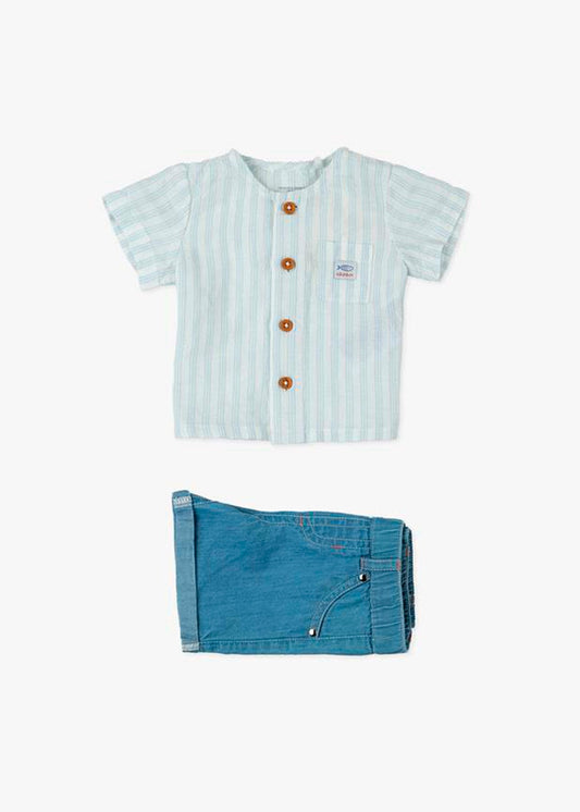 conjunto short y camisa lino a rayas