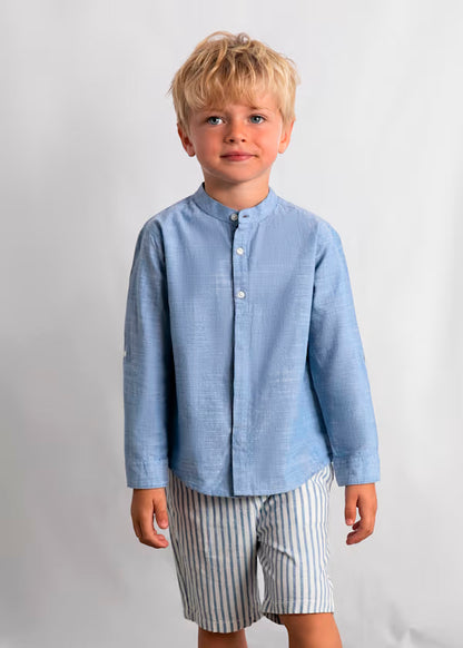 Conjunto de bermuda y camisa con lino de manga larga