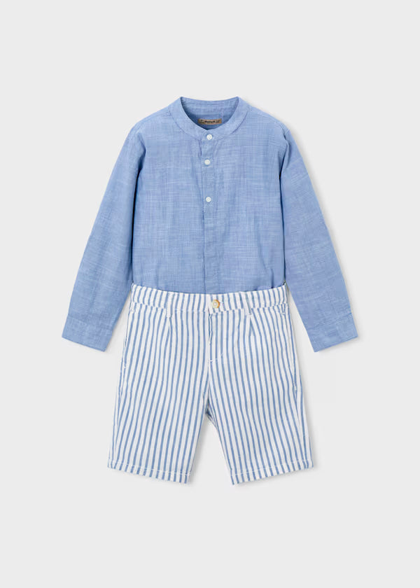 Conjunto de bermuda y camisa con lino de manga larga