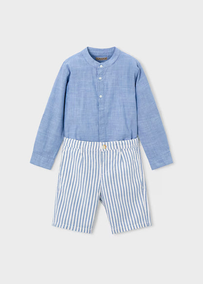 Conjunto de bermuda y camisa con lino de manga larga