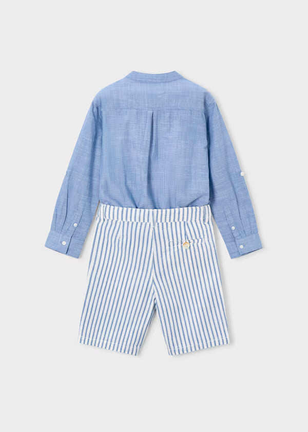 Conjunto de bermuda y camisa con lino de manga larga