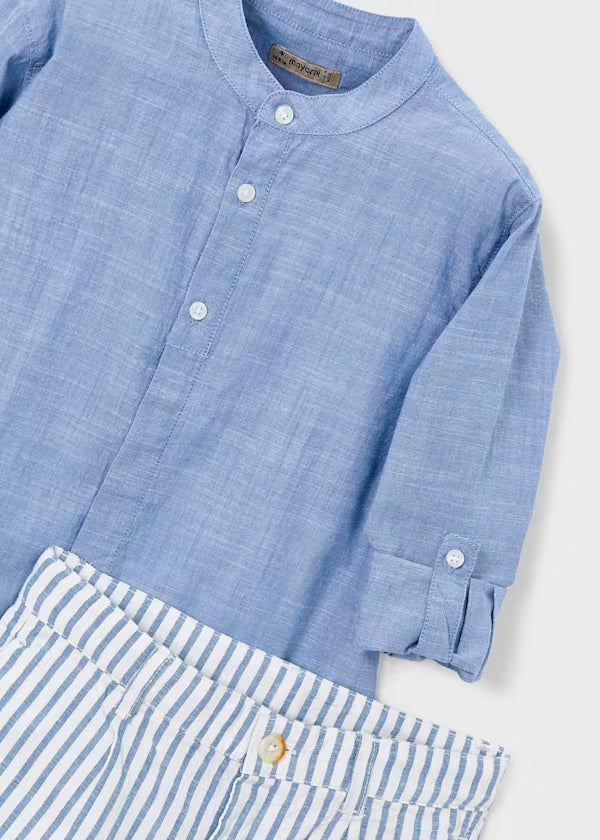 Conjunto de bermuda y camisa con lino de manga larga