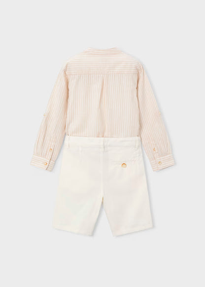 Conjunto de bermuda y camisa avena con lino de manga larga