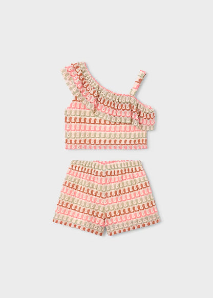 Conjunto short y top asimétrico mandarina