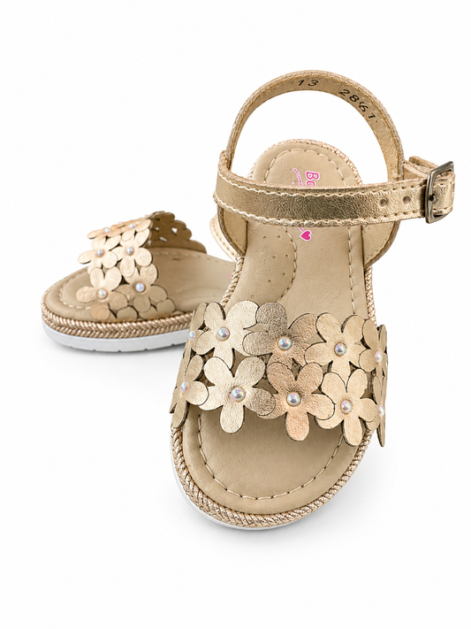 Huarache oro rosa flores caladas