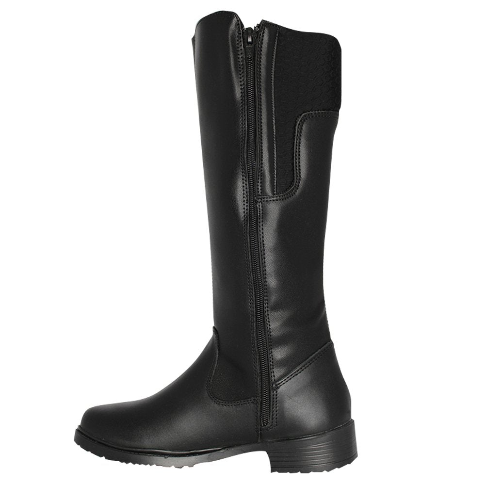 bota alta de piel negra, detalle trasero de hexagonos