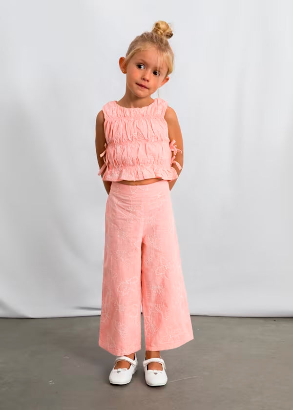 Conjunto pantalón largo y top fruncido, rosa blossom