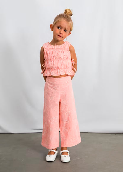 Conjunto pantalón largo y top fruncido, rosa blossom