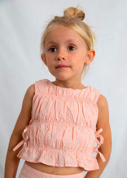 Conjunto pantalón largo y top fruncido, rosa blossom