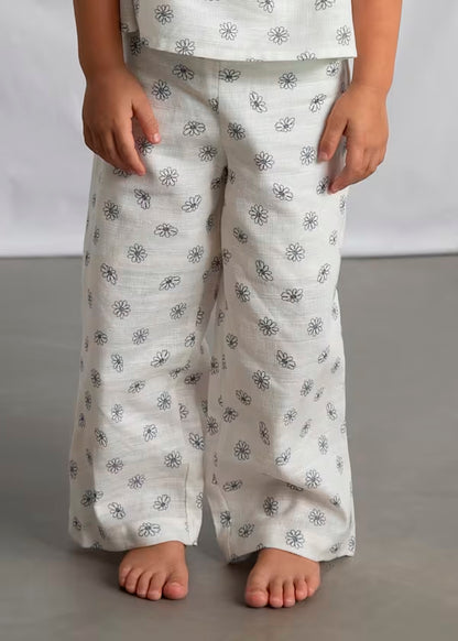Conjunto pantalón largo y top estampado ivory flores azules