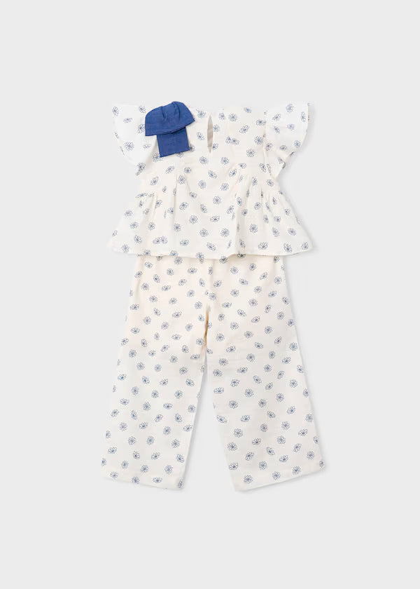 Conjunto pantalón largo y top estampado ivory flores azules