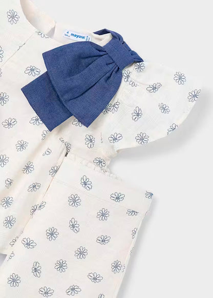 Conjunto pantalón largo y top estampado ivory flores azules