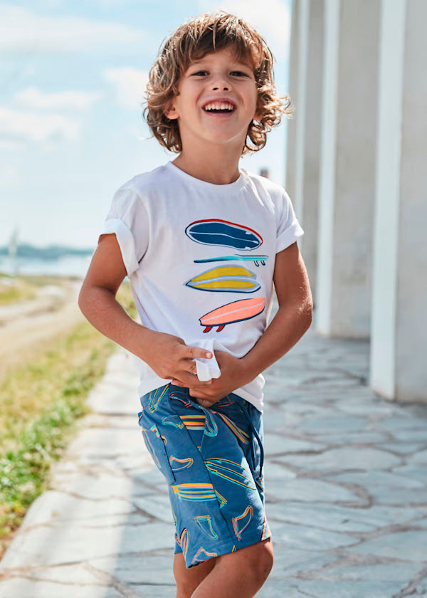 Conjunto bermuda y playera verano, print surf