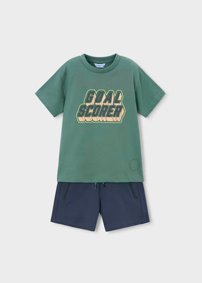 Conjunto Short Azul y Camiseta Letras Verde