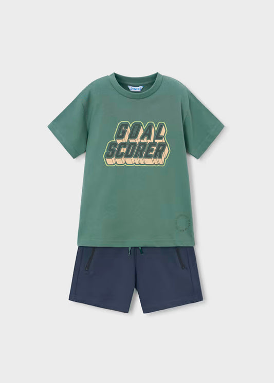 Conjunto Short Azul y Camiseta Letras Verde