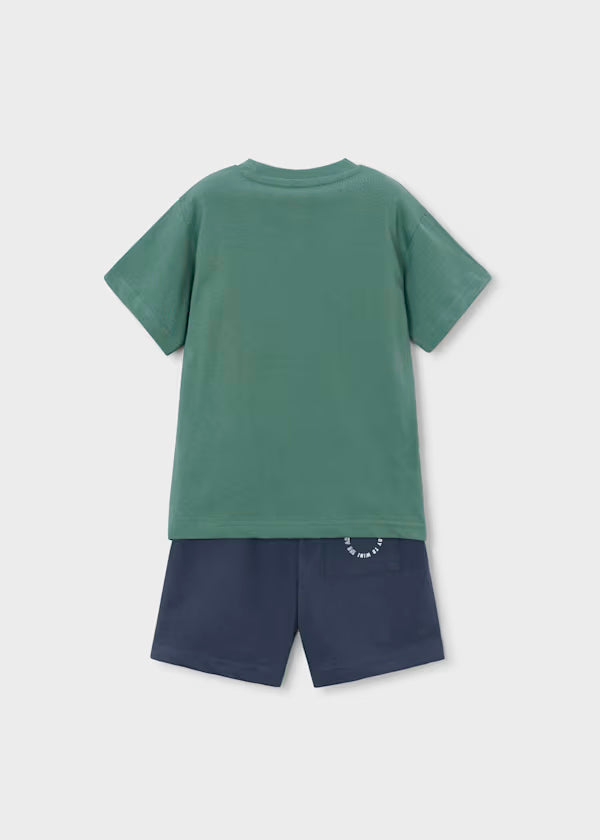 Conjunto Short Azul y Camiseta Letras Verde