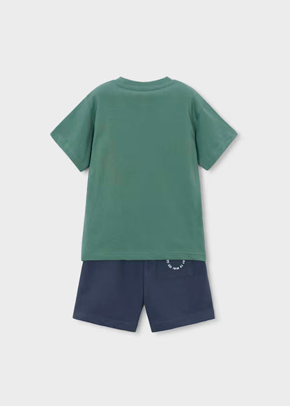 Conjunto Short Azul y Camiseta Letras Verde