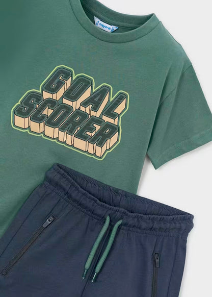 Conjunto Short Azul y Camiseta Letras Verde