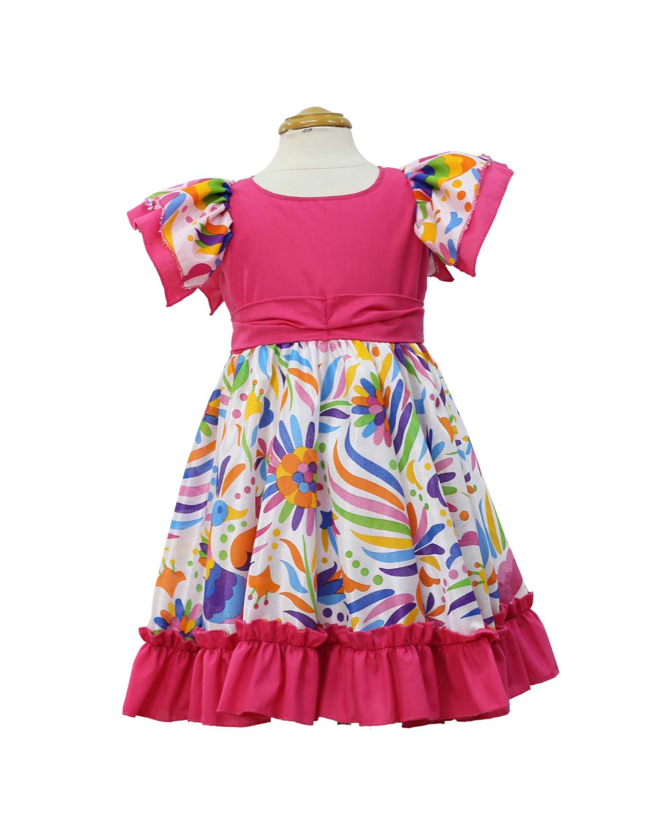 VESTIDO ADELITA TIPICO PATRIO ELEGANTE PETO ROSA FALDA FLORES BLANCA