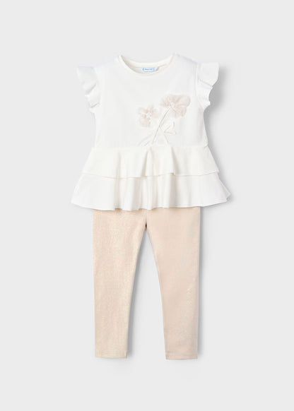 Conjunto legging tobillero y playera flores niña
