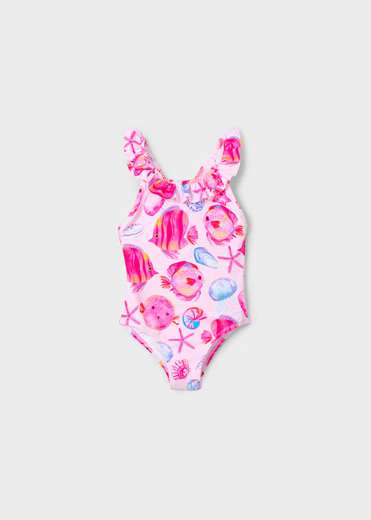 traje de baño estampado holán, tonos magenta