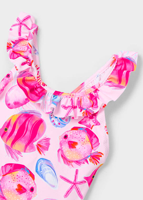 traje de baño estampado holán, tonos magenta