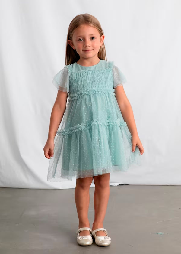 Vestido tul plumeti verde lago