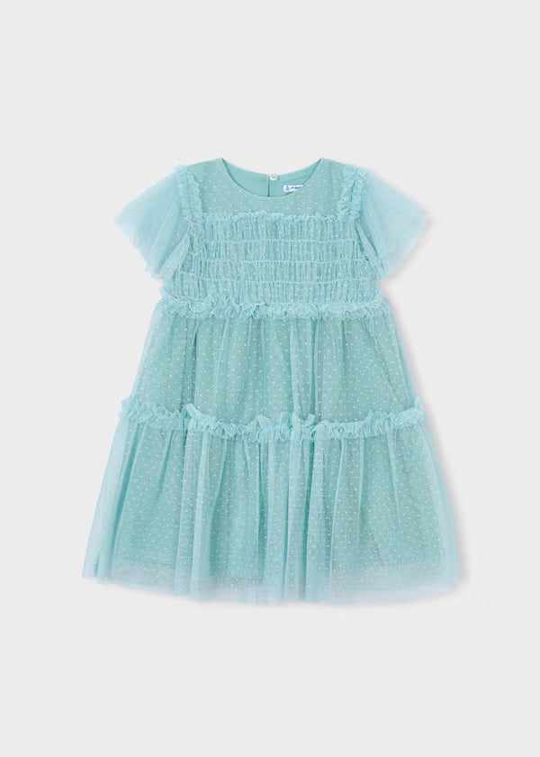 Vestido tul plumeti verde lago