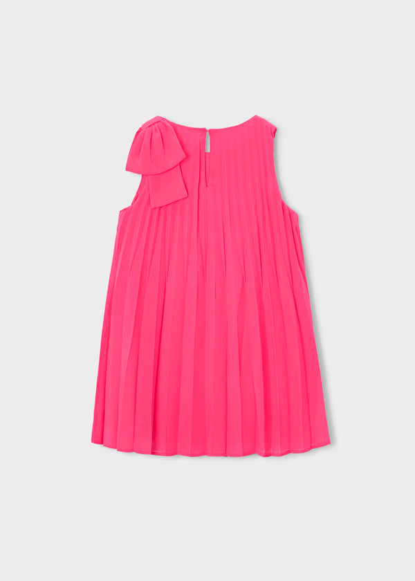 Vestido plisado lazo en hombro, rosa clavel