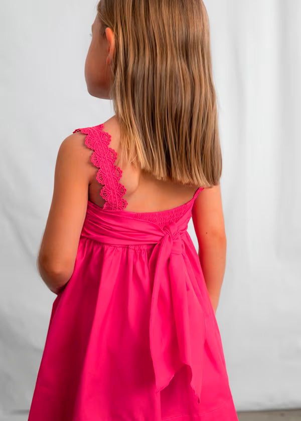 Vestido ceremonia satén rosa clavel