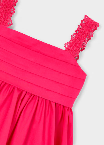 Vestido ceremonia satén rosa clavel