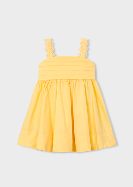 Vestido ceremonia satén amarillo vainilla