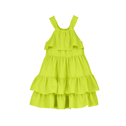 Vestido tirantes citrón lima de holanes