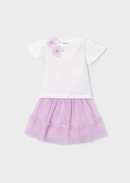 Conjunto falda tul lavanda y camiseta blanco