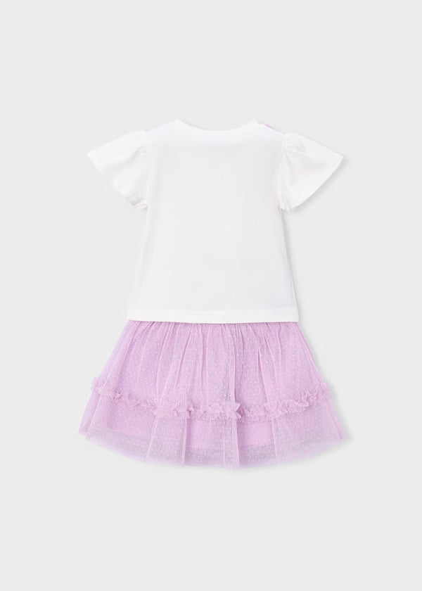Conjunto falda tul lavanda y camiseta blanco