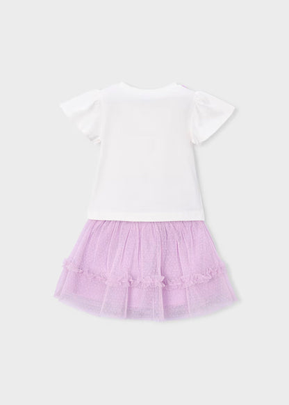 Conjunto falda tul lavanda y camiseta blanco