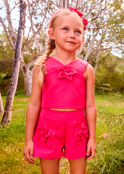 Conjunto pantalón corto y top flor rosa clavel