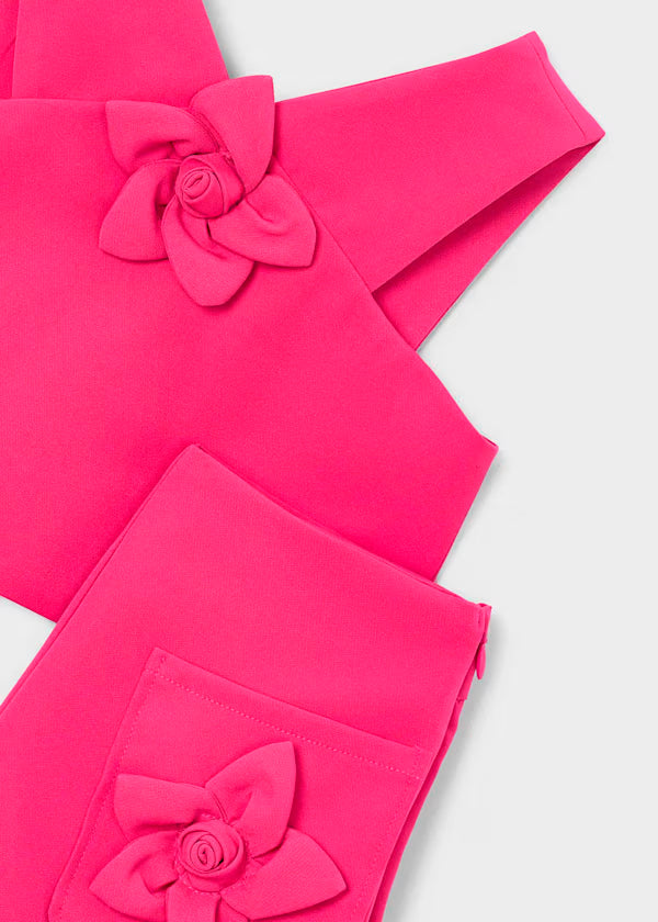 Conjunto pantalón corto y top flor rosa clavel