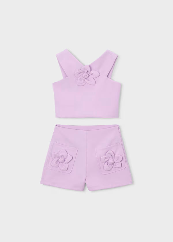 Conjunto pantalón corto y top flor malva