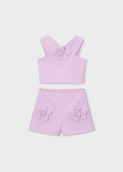 Conjunto pantalón corto y top flor malva
