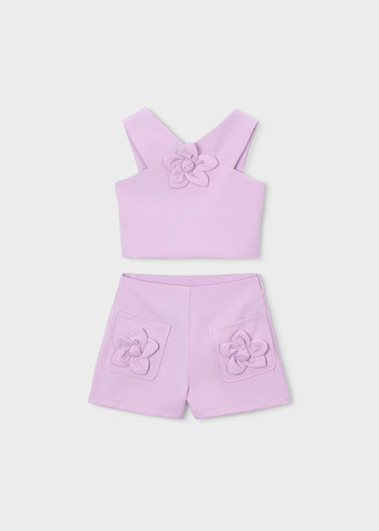 Conjunto pantalón corto y top flor malva