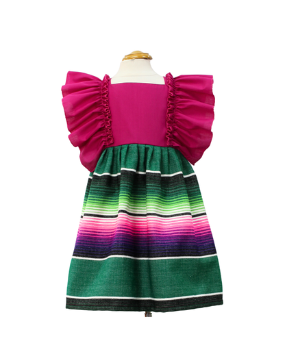 VESTIDO ADELITA TIPICO PATRIO SALTILLO PETO ROSA PURPURA